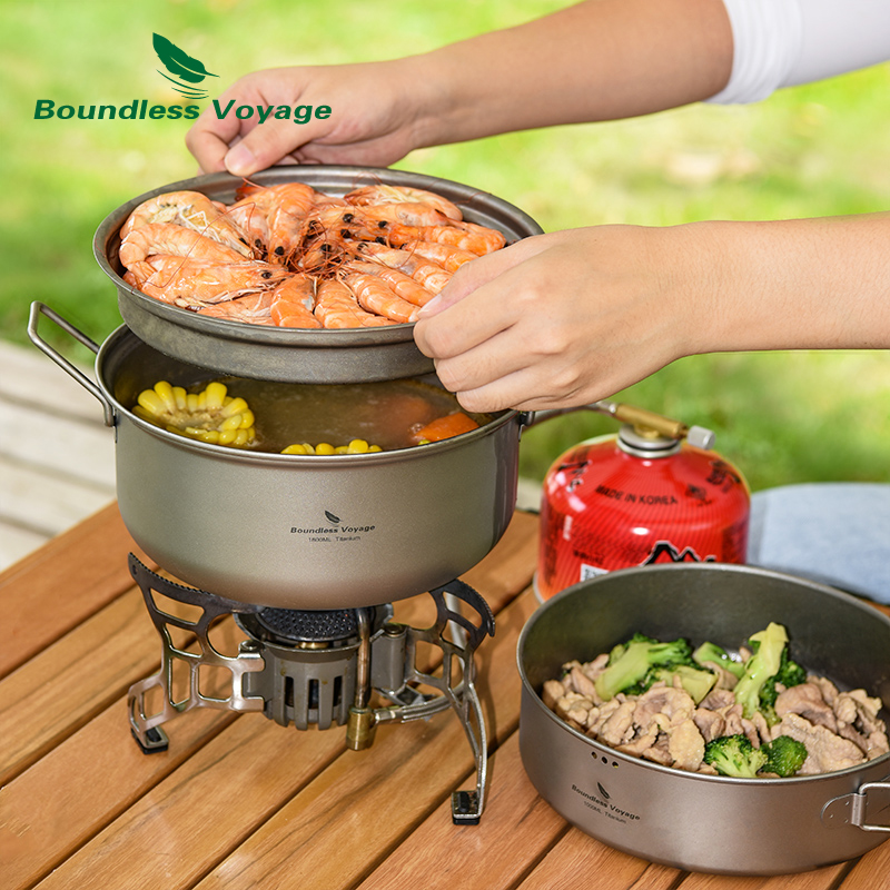 Camping Cooking Pot Set - 무한 항해 티타늄 스티머 스톡팟 프라이팬
