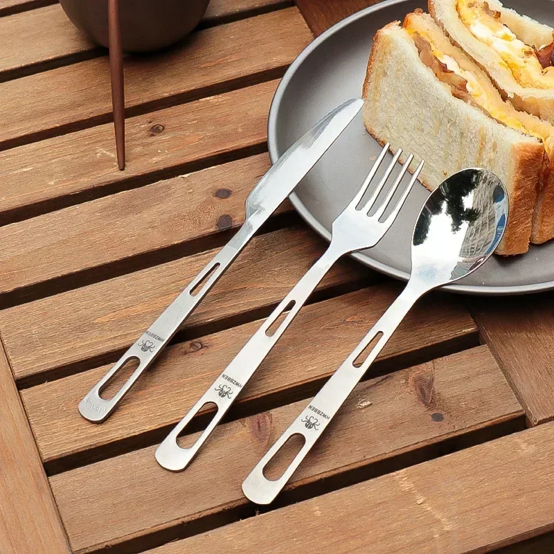 Camping Cooking Cutlery Set - HWZBBEN 티타늄 포크 스푼 나이프 세트,