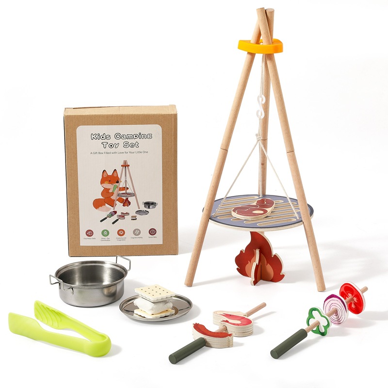 Camping Cooking With Kids - 나무로 만든 어린이 캠핑 바비큐 장난감