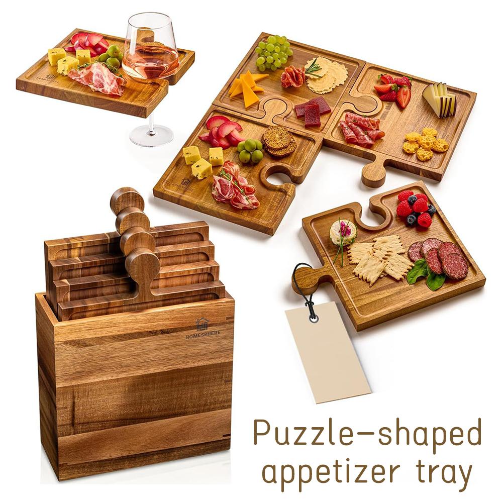 Camping Cooking Tool Set - 나무 퍼즐 모양 애피타이저 트레이 4종