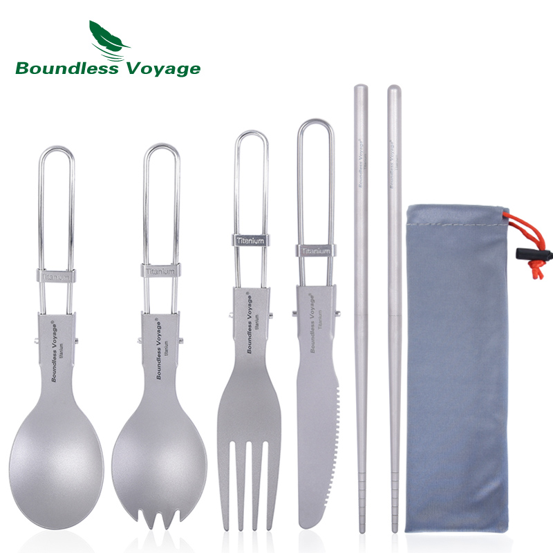 Camping Cooking Cutlery Set - 무한 항해 티타늄 캠핑 식기 접이식