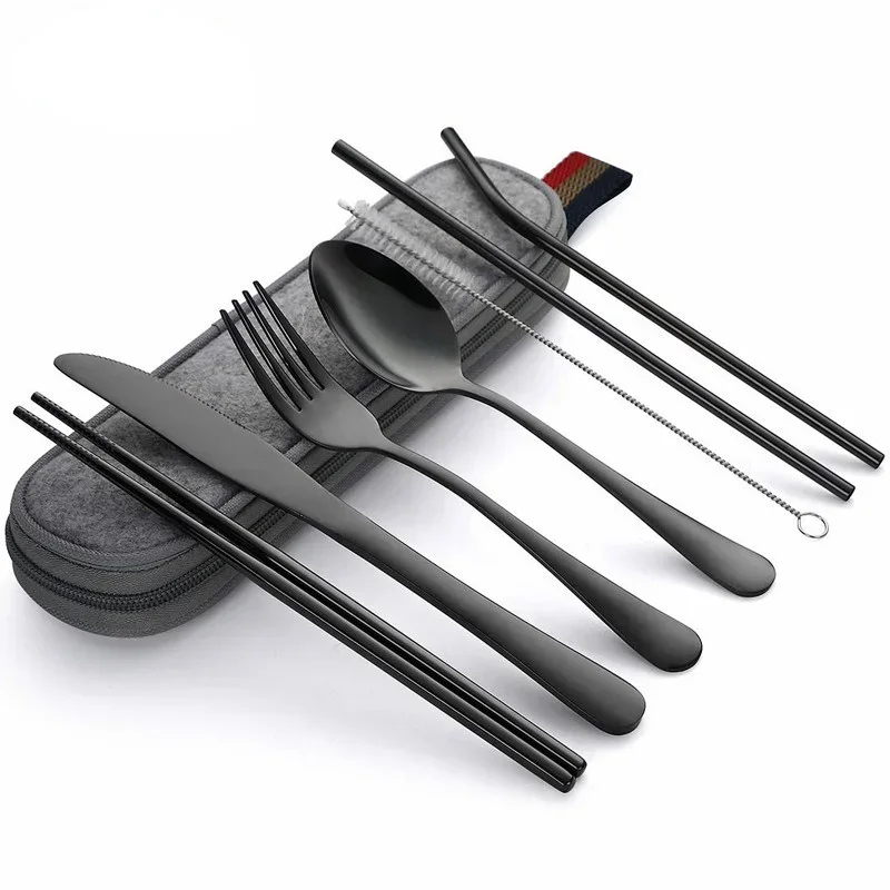 Camping Cooking Cutlery Set - 재사용 가능한 여행 커트레이 식기 세트,