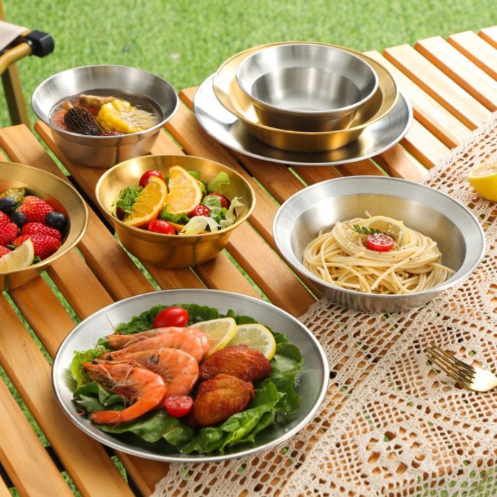 Camping Cooking And Eating - 스테인리스 스틸 수저 세트 접시와 그릇