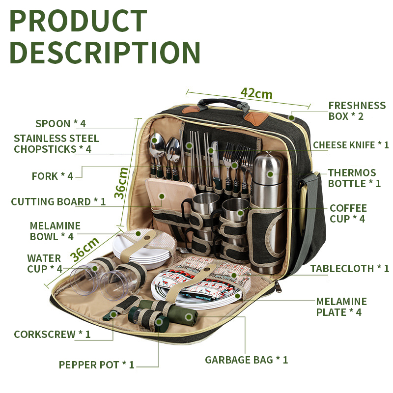 휴대용 고급 캠핑 피크닉 식기 세트, 보온 가방 포함  - Camping Cooking Set With Bag 리뷰 및 가격