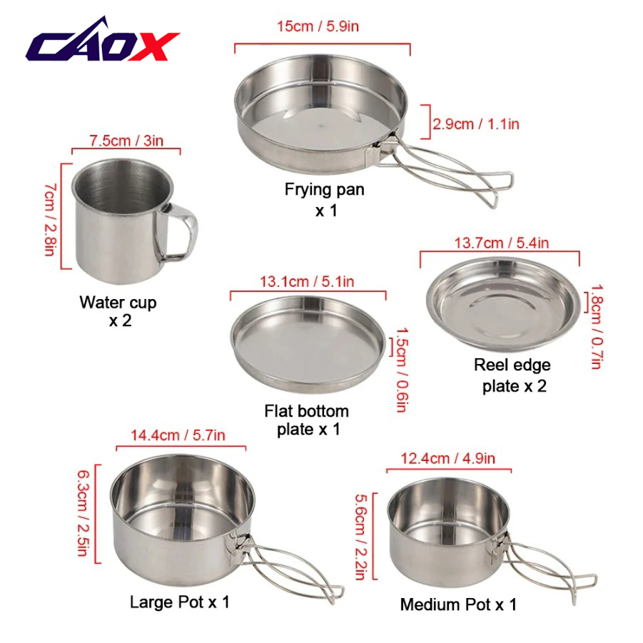CAOX 8종 캠핑 조리기구 세트 스테인리스 스틸 냄비 - Camping Cooking Set Large 리뷰 및 가격