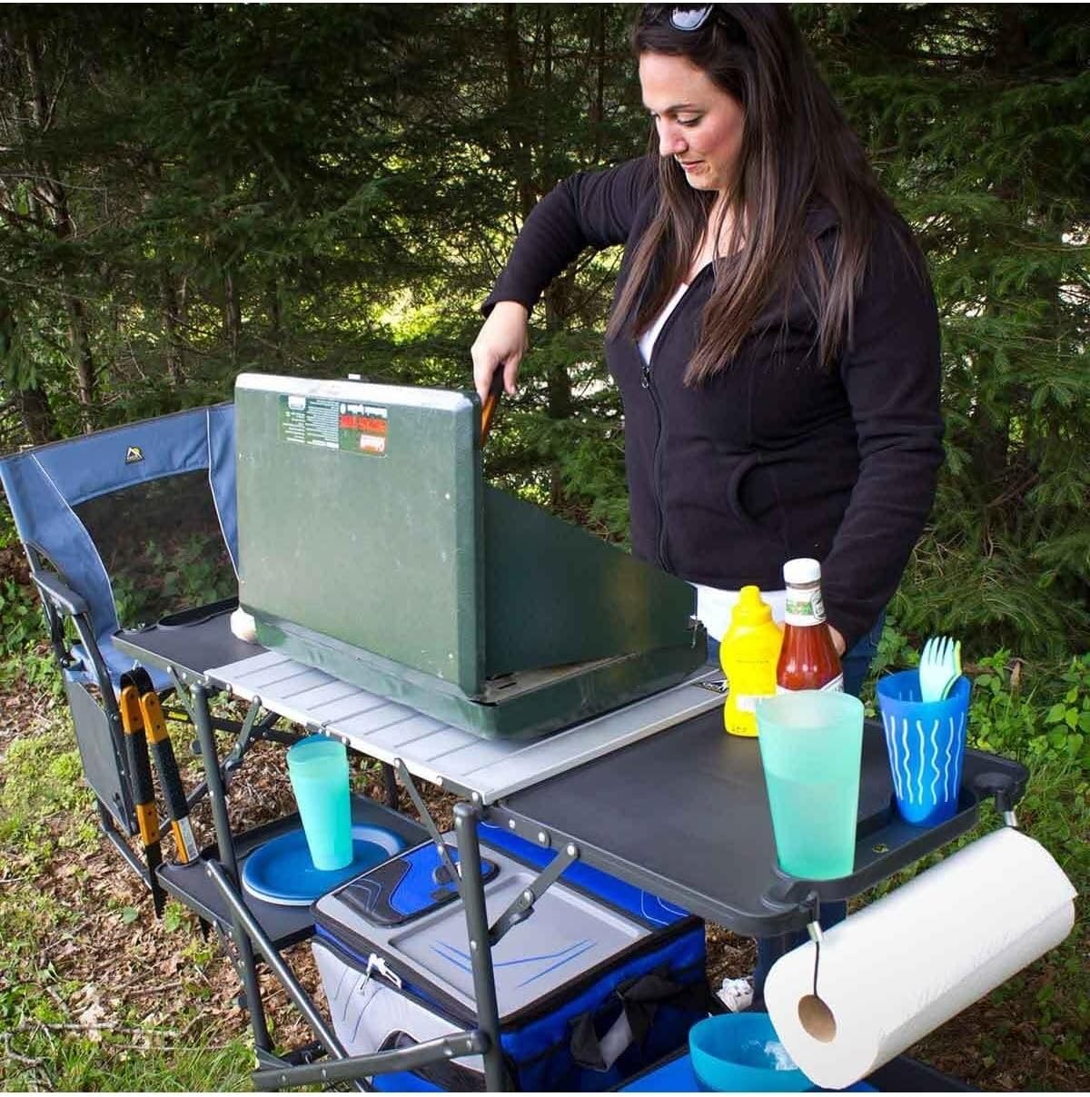 슬림형 접이식 휴대용 캠핑 키친 테이블, 내열 상판,  - Camping Cooking Portable 리뷰 및 가격
