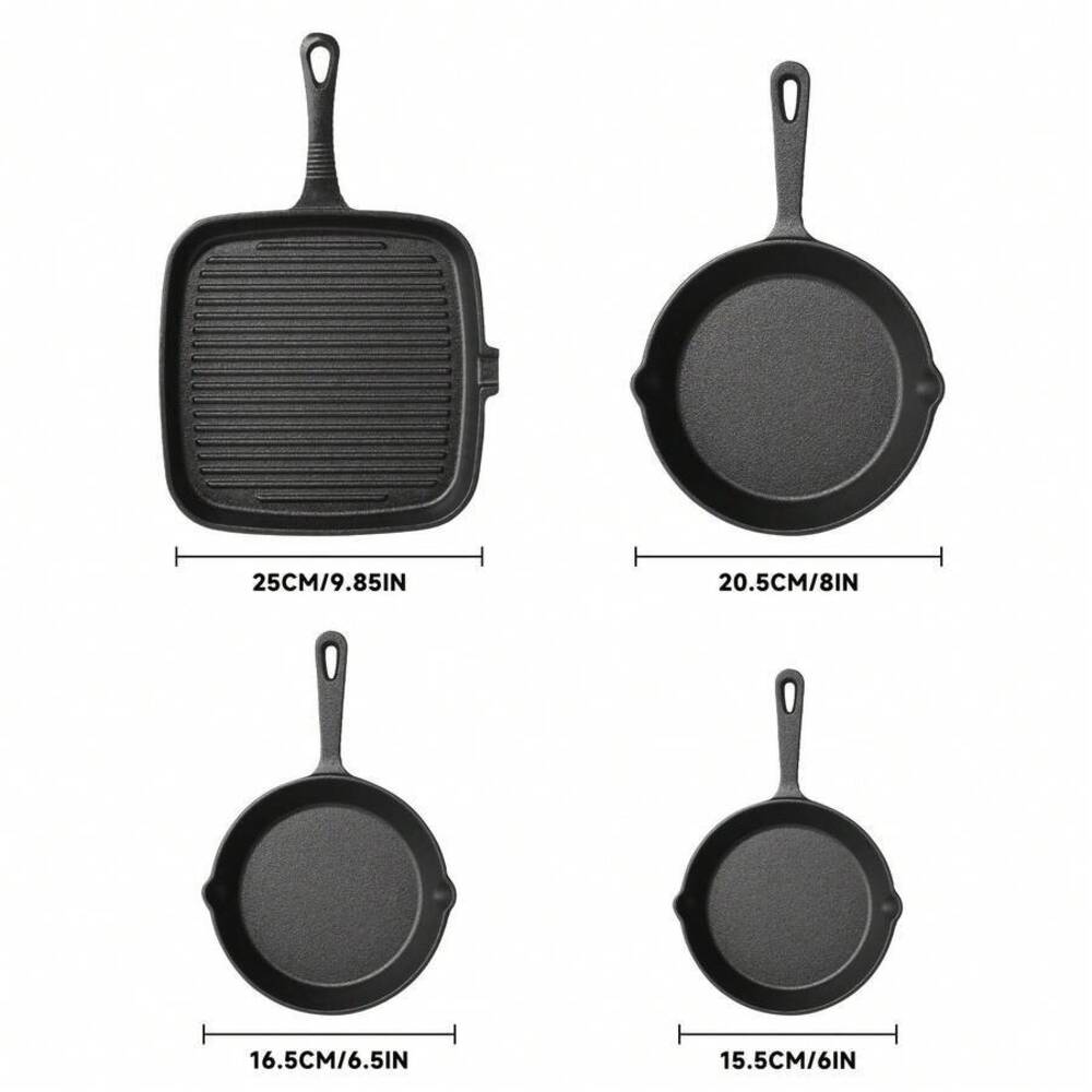 4종 주철 조리기구 세트, 원형 프라이팬 & 사각 그릴 - Camping Cooking Set Large 리뷰 및 가격
