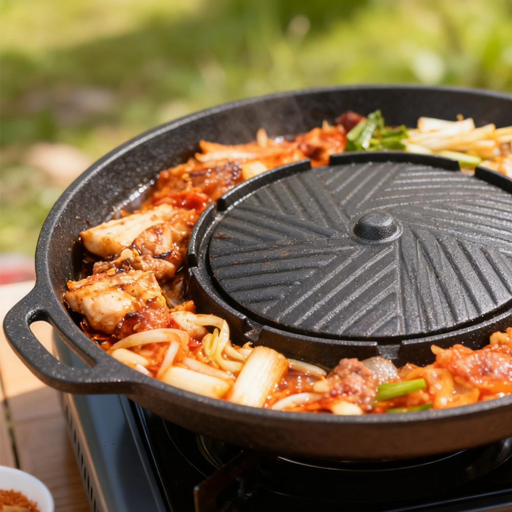 코선 한국식 바베큐 그릴 팬 2 in 1 원형 바베큐  - Camping Cooking Portable 리뷰 및 가격