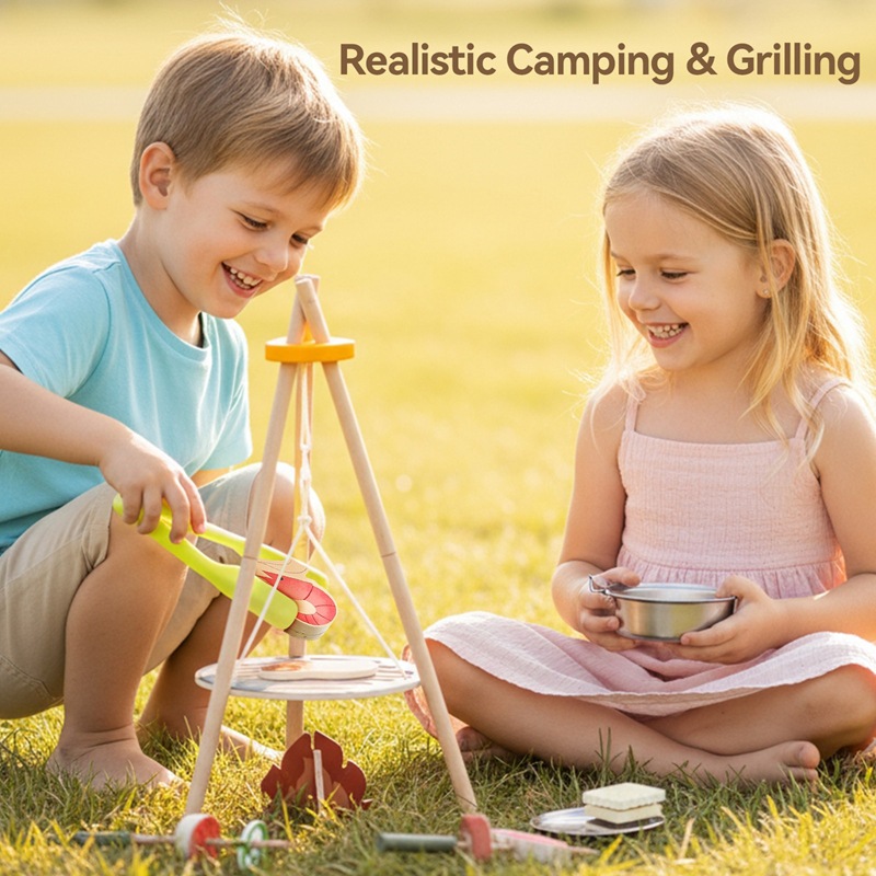 나무로 만든 어린이 캠핑 바비큐 장난감 세트, 삼각대  - Camping Cooking With Kids 리뷰 및 가격