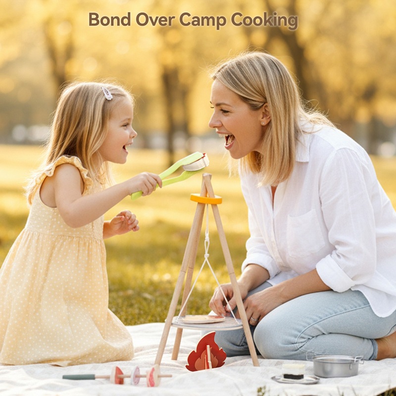 나무로 만든 어린이 캠핑 바비큐 장난감 세트, 삼각대  - Camping Cooking With Kids 리뷰 및 가격